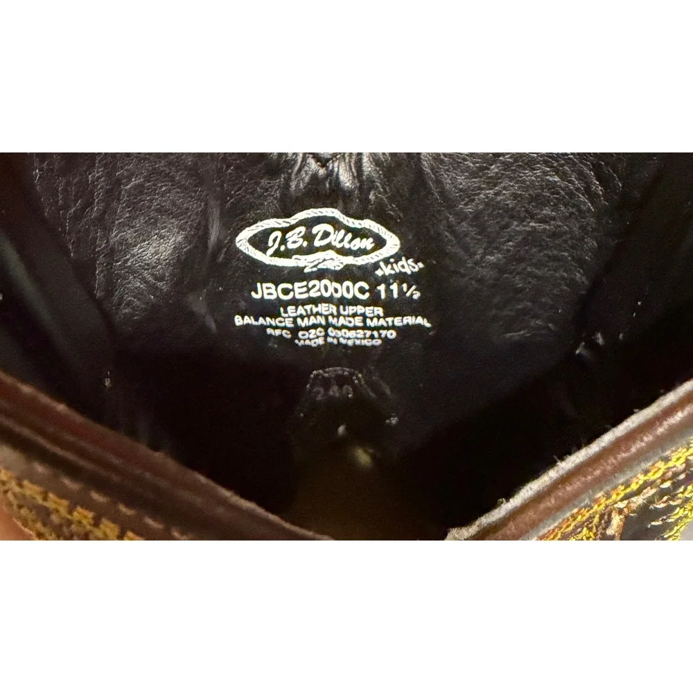 JB Dillon Kids Leather Western Cowboy Boots Tan Black Square Toe JBCE2000C 11.5